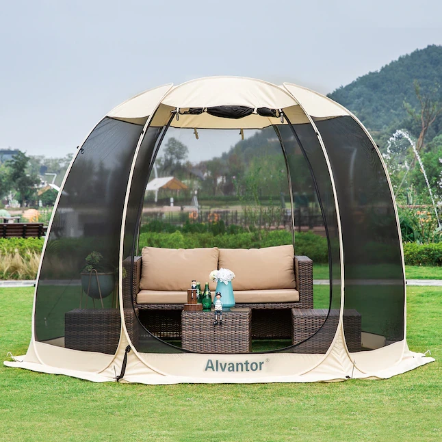 Alvantor 10-ft x 8.5-ft Beige Fabric Hexagon Screened Pop-up Gazebo