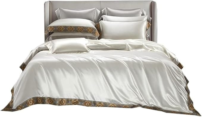 THJKUPO Tribute Satin 4-Piece Cotton Bedding Set (220 * 240 cm) - Flat Sheet & Duvet Cover Set