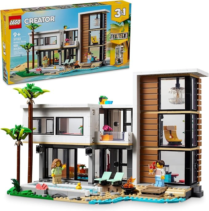 LEGO Creator 3-in-1 Modern Toy House - Kids' Toy Building Set with 3 Building Options for Boys and Girls Ages 9+ - with 2 Minifigures for Pretend Play - Birthday Gift Idea - 31153