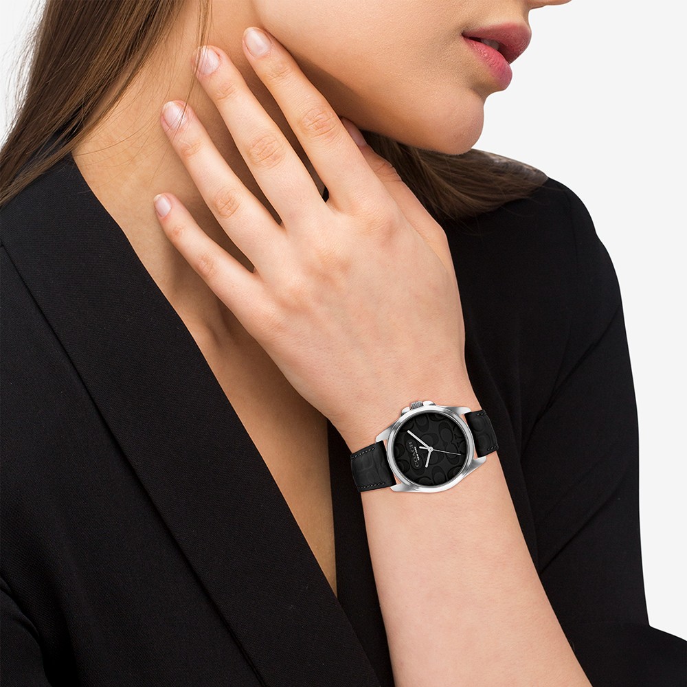 COACH GREYSON CO14504142 นาฬิกาข้อมือผู้หญิง สายหนัง สีดำ หน้าปัด 36 มม.