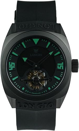 LONGIO Volcan Tourbillon Watch – Limited Edition of 100, Mechanical Tourbillon 60-Second Rotation, 42mm Titanium DLC Case, High-Precision Horology, Black Rubber Strap – Luxury Collector’s Timepiece