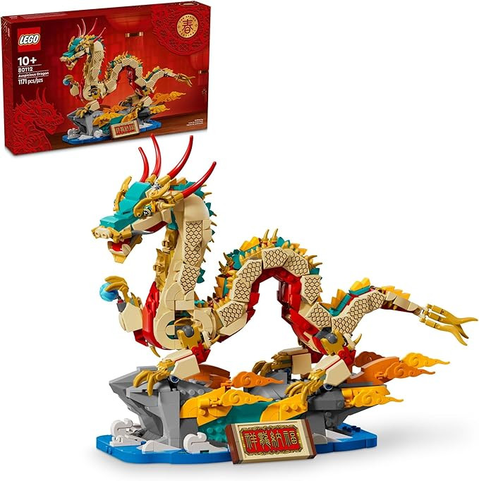 LEGO Chinese New Year Lucky Dragon Buildable Figurine, Dragon Toy Brick Set, Exquisite Lunar New Year Decoration or Unique Gift Suitable for Boys and Girls Aged 10 and Above, Zip Code 80112